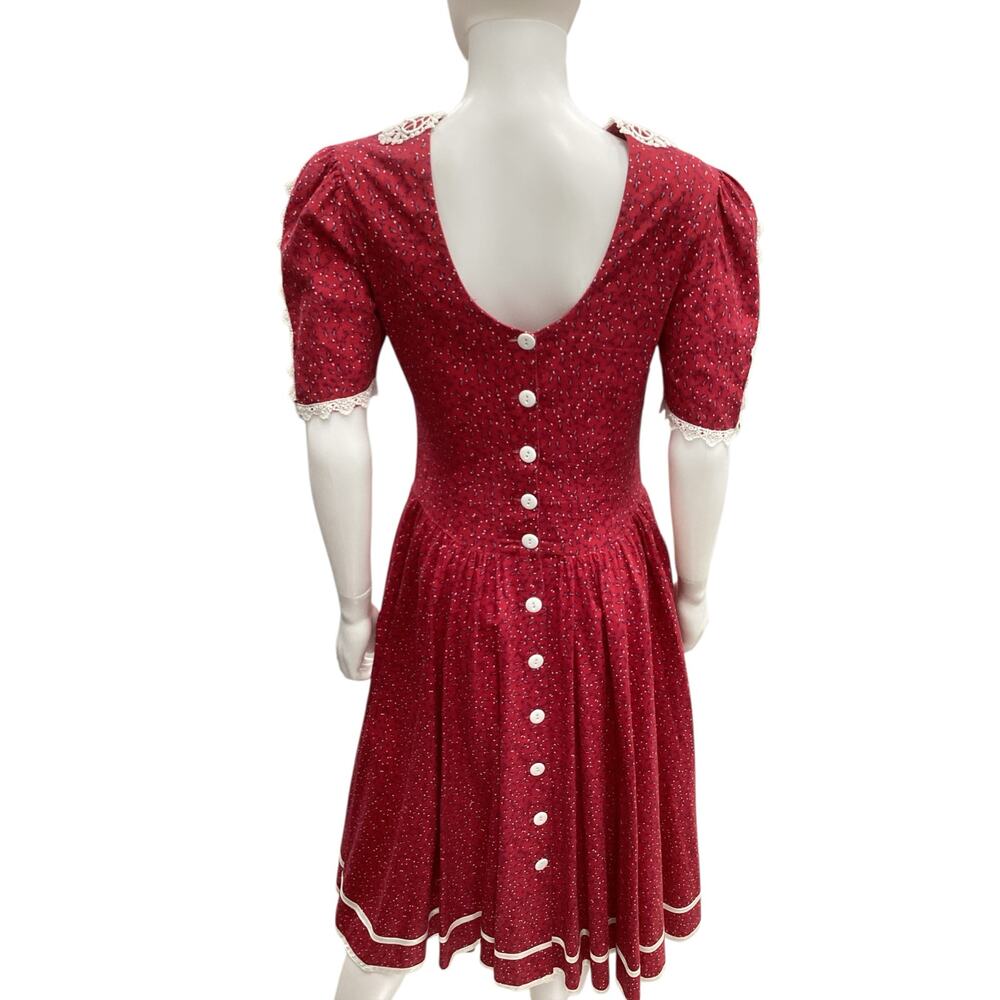 Vintage Gunne Sax Dress Women’s Size M 100% Cotton Back Buttons Lace Trim Red - Picture 5 of 7